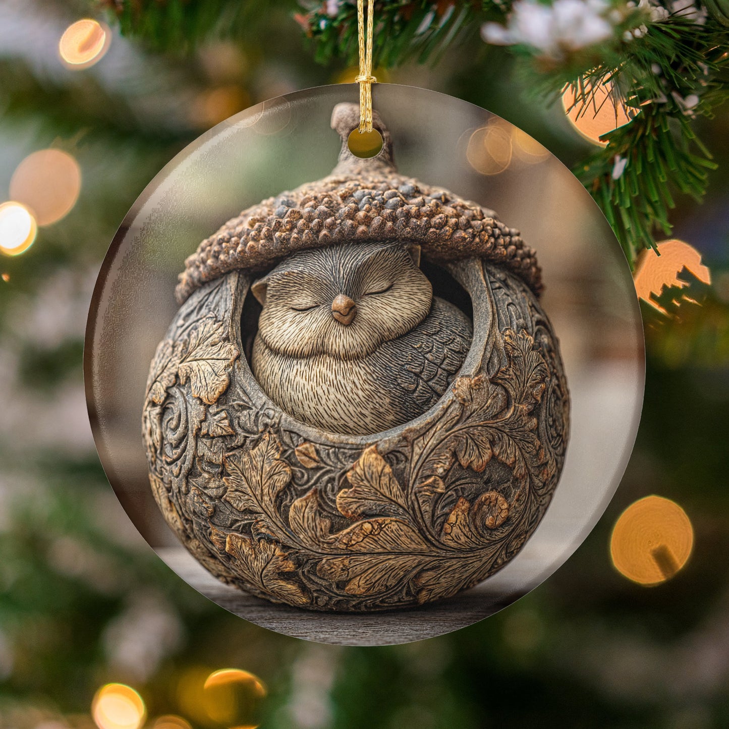 Exquisite Handcrafted Acorn Owl Ornament for Sale