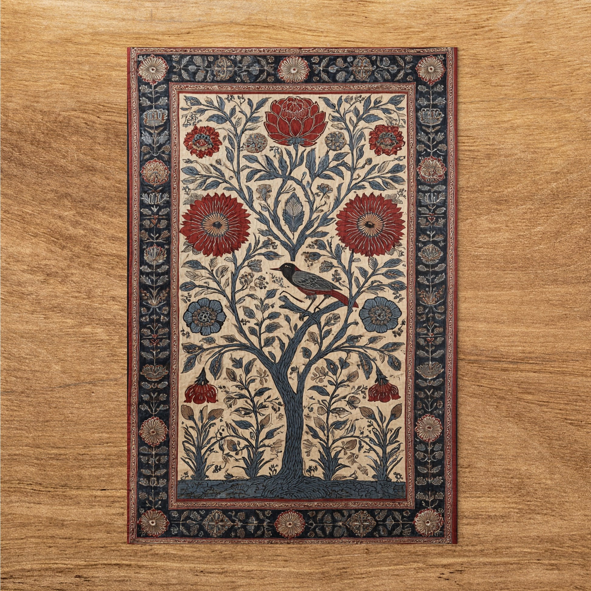 Traditional Floral and Bird Design Decorative Rug