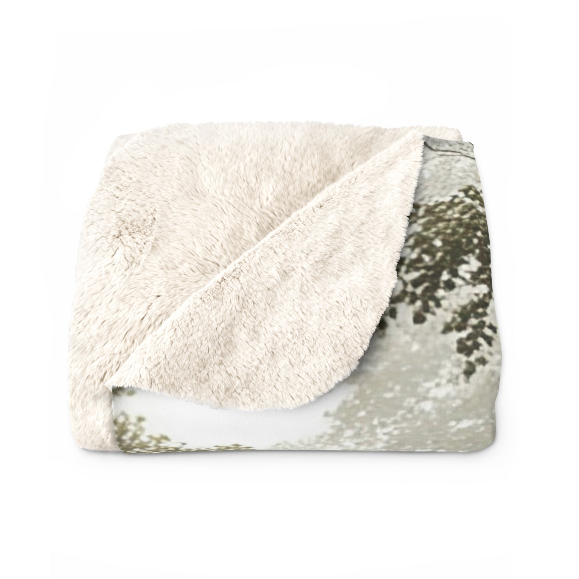 Woodland Mist sherpa blanket — cozy forest fleece throw, nature lover gift, rustic home decor