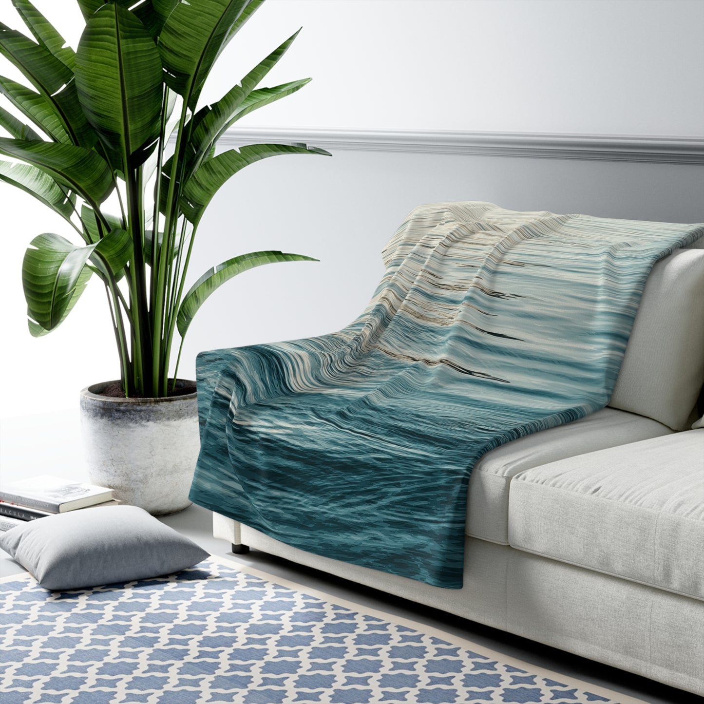 Ocean Waves sherpa blanket — cozy seaside fleece throw, beach lover gift, nautical home decor