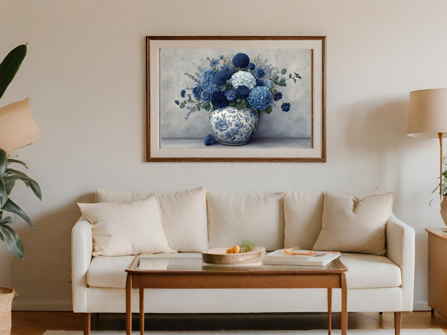 Floral Blue and White Vase Art Print for Home Decor
