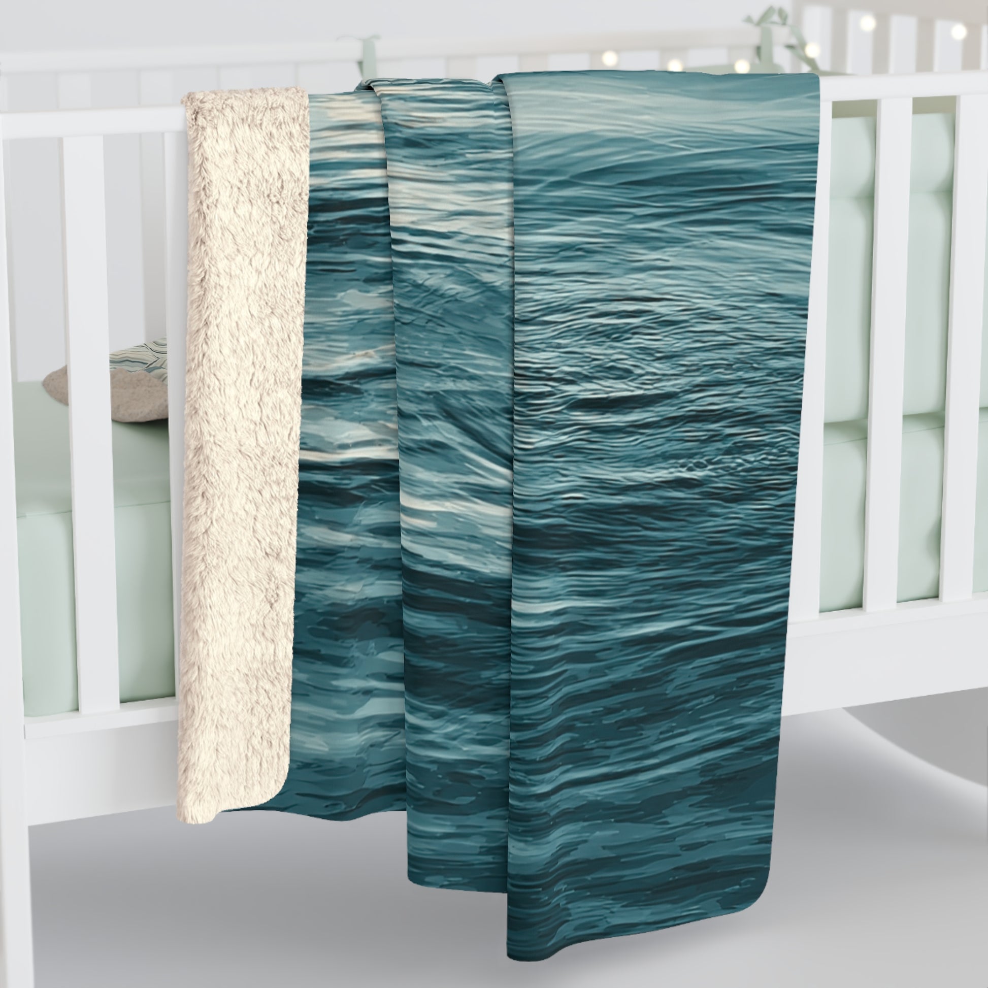 Ocean Waves sherpa blanket — cozy seaside fleece throw, beach lover gift, nautical home decor