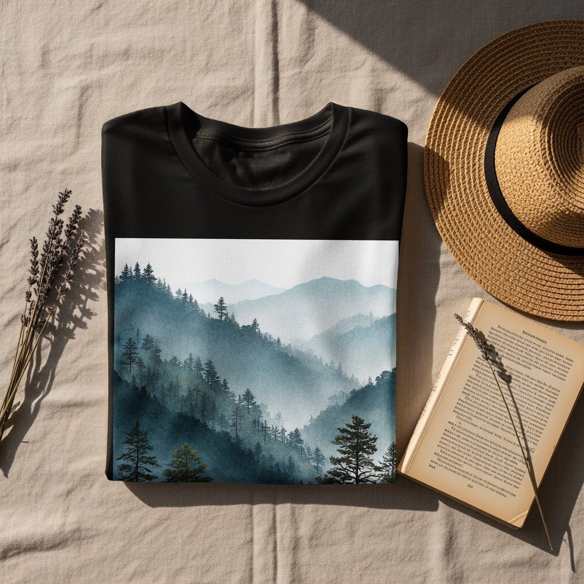 Serene Misty Mountain Scene Art Print T-shirt