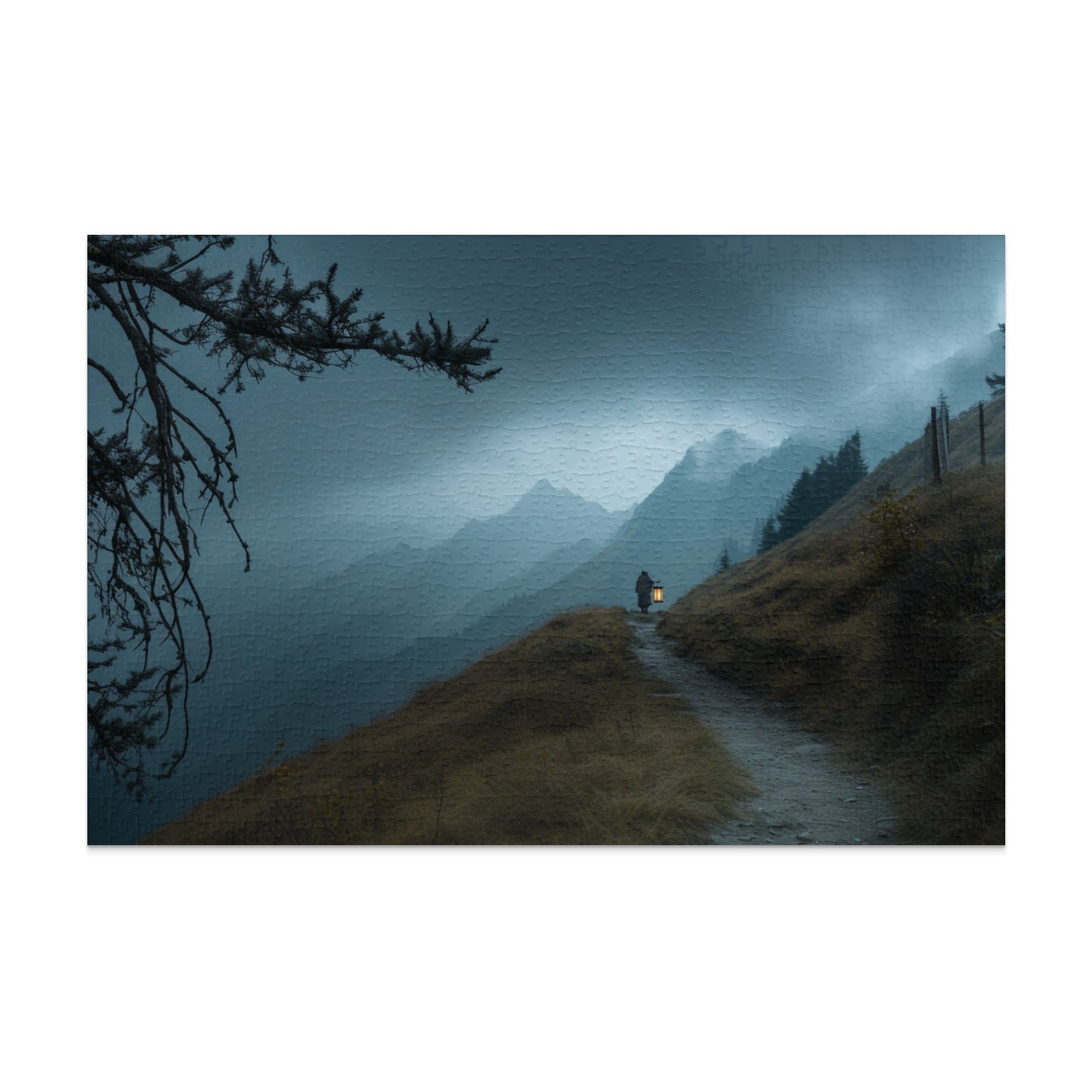 Moody Mountain Pathway in Foggy Landscape product