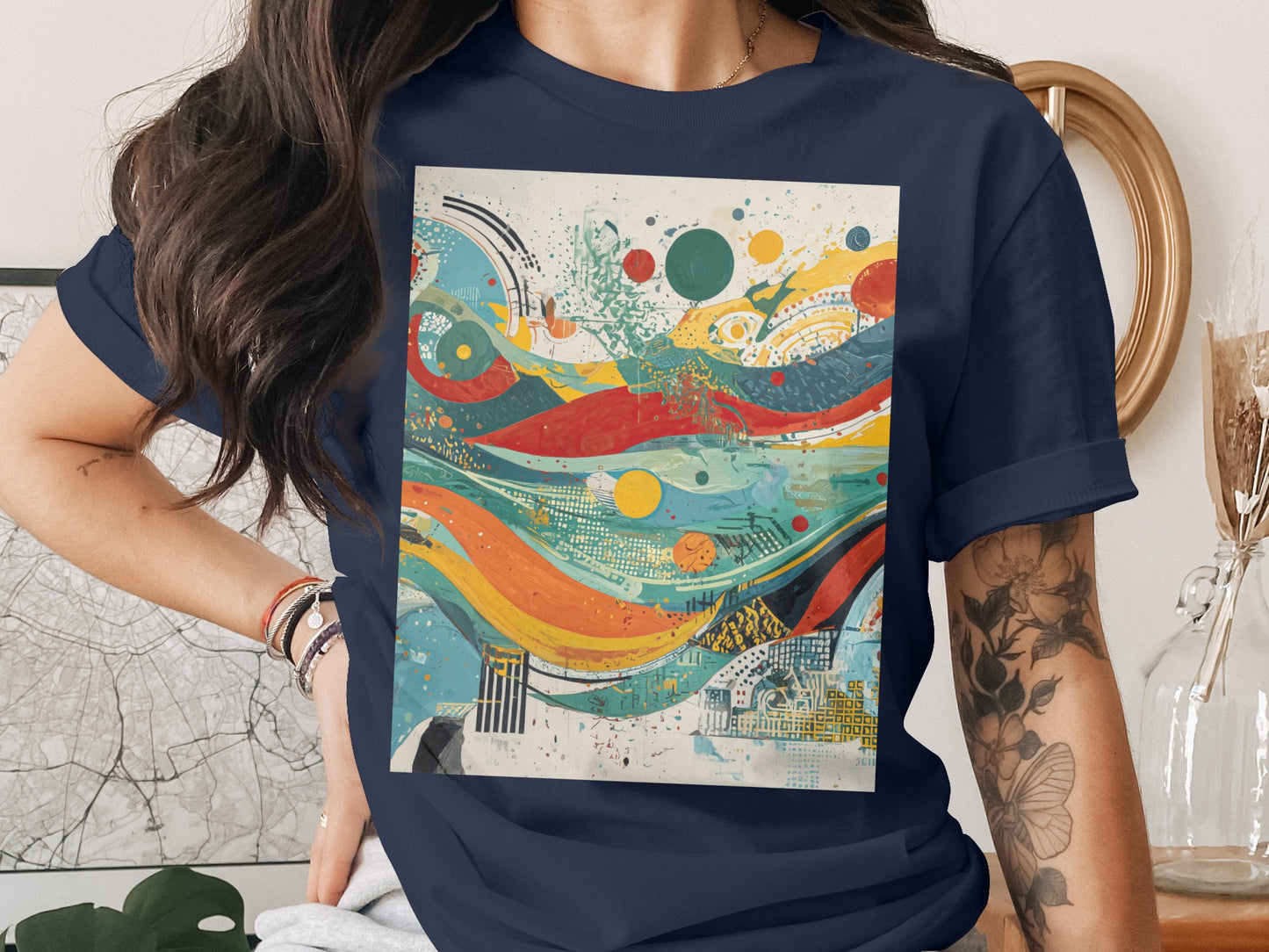 Abstract Colorful Design Pattern Waves Circles Art T-shirt