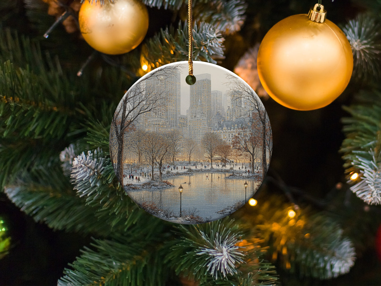 Christmas Tree Ornament Featuring Winter Cityscape
