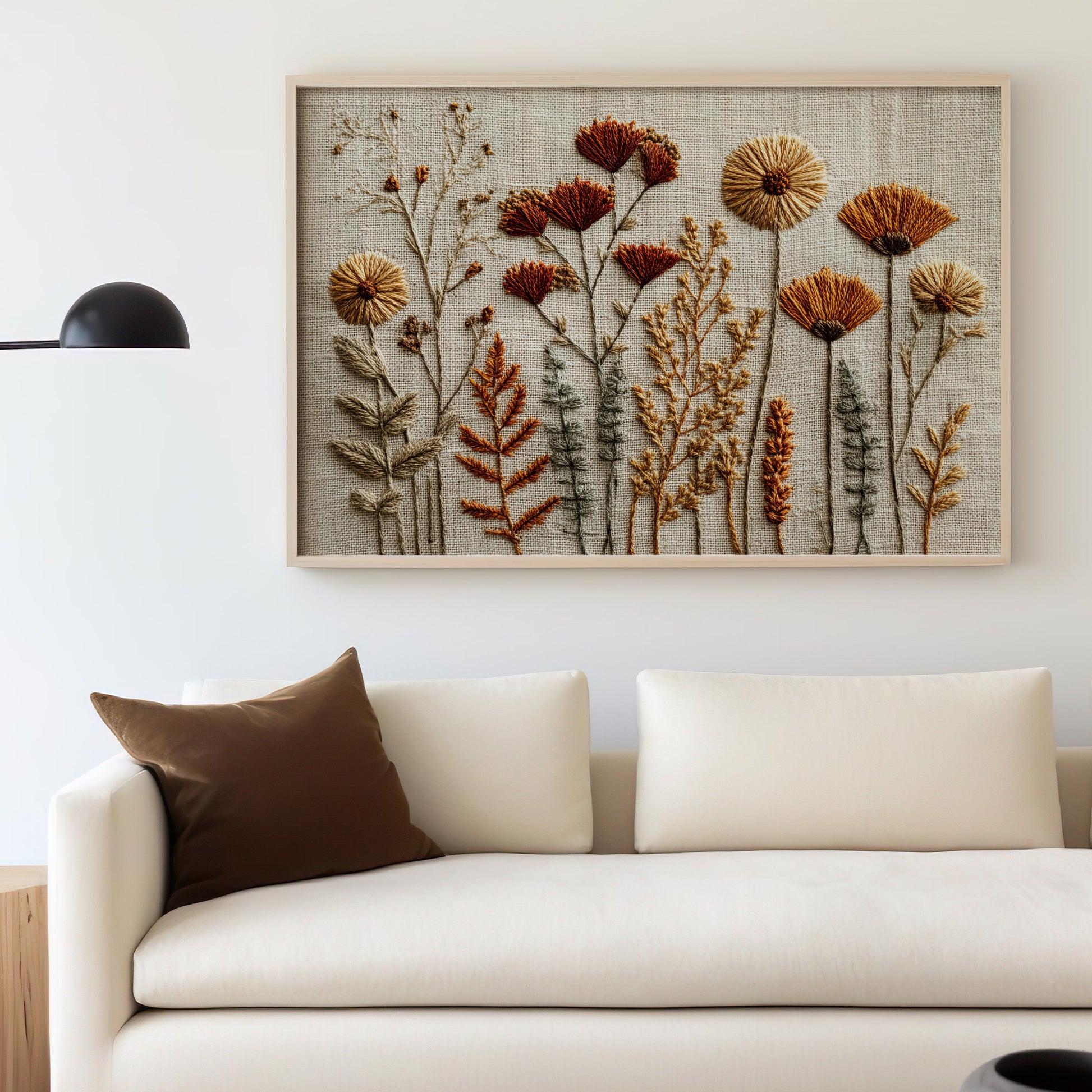 Textured Floral Wall Art Beige and Orange Design