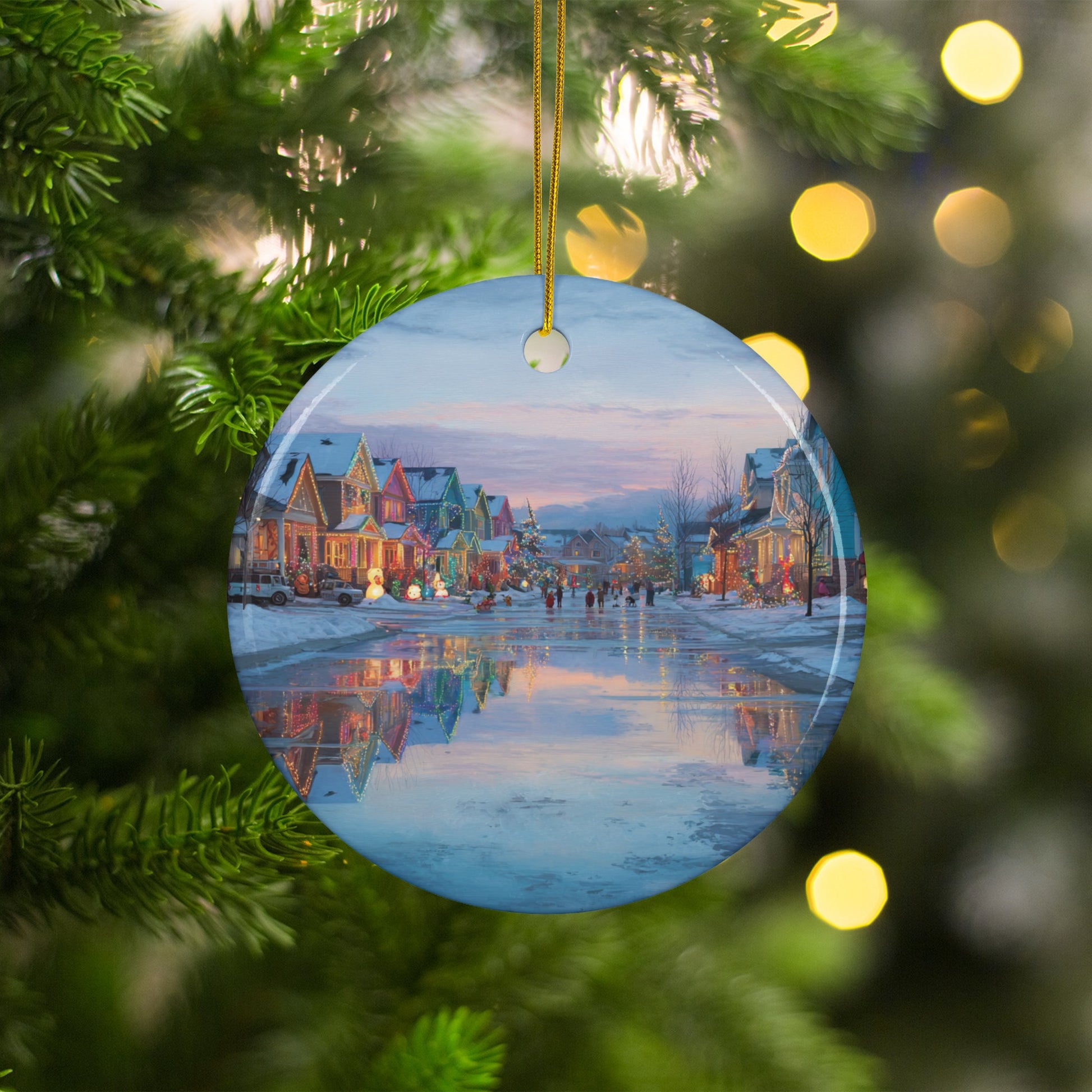 Scenic Village Reflection Christmas Ornament