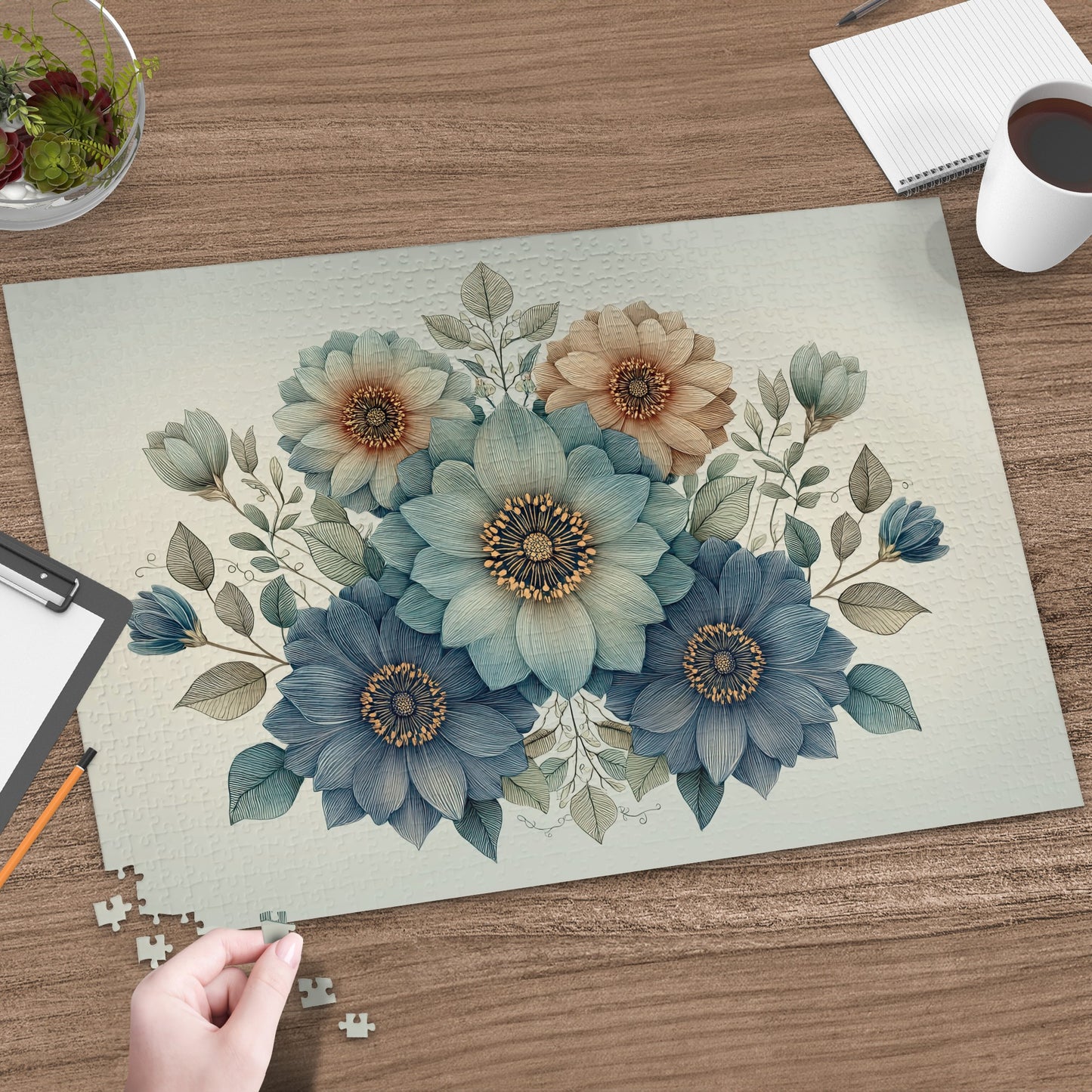 Beautiful Floral Arrangement With Blue And Brown Hues
