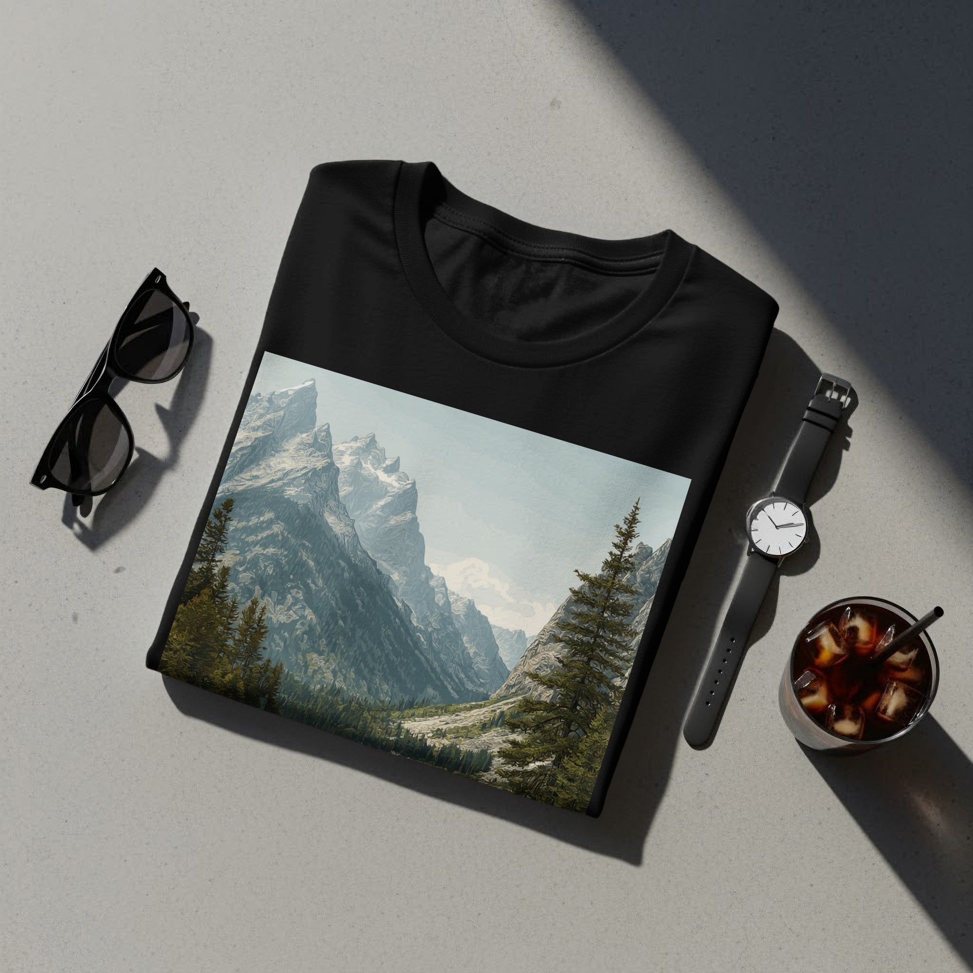 Majestic Mountain Landscape Black T-Shirt