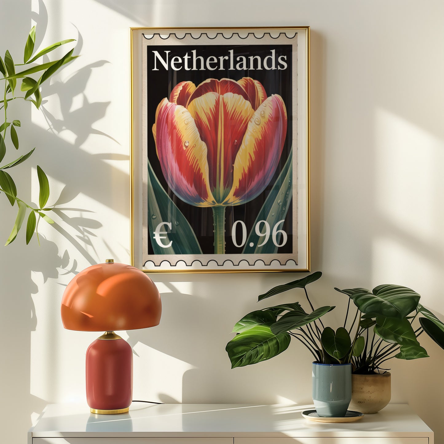 Netherlands Tulip Stamp Art Poster for Home Decor