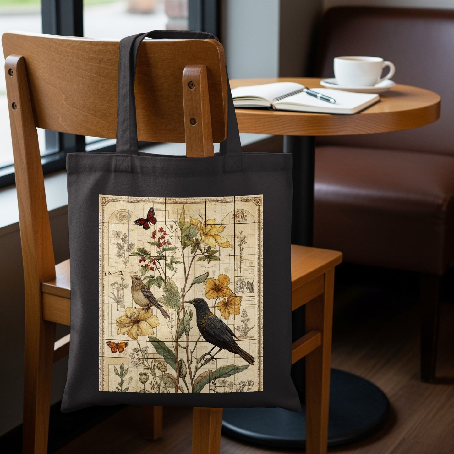 Botanical Bird and Butterfly Art Print Tote Bag