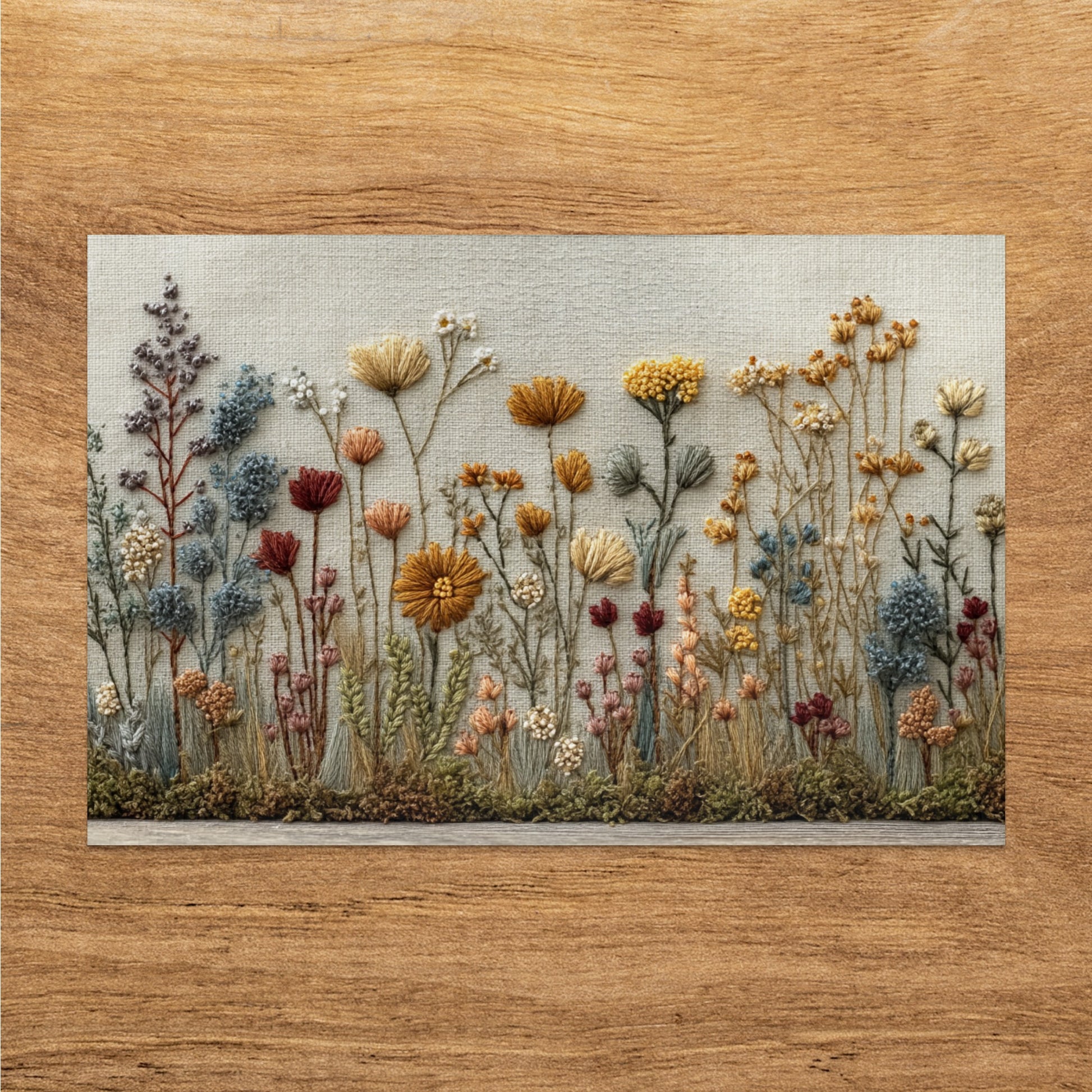 Wildflower Embroidery Art Framed for Home Decor