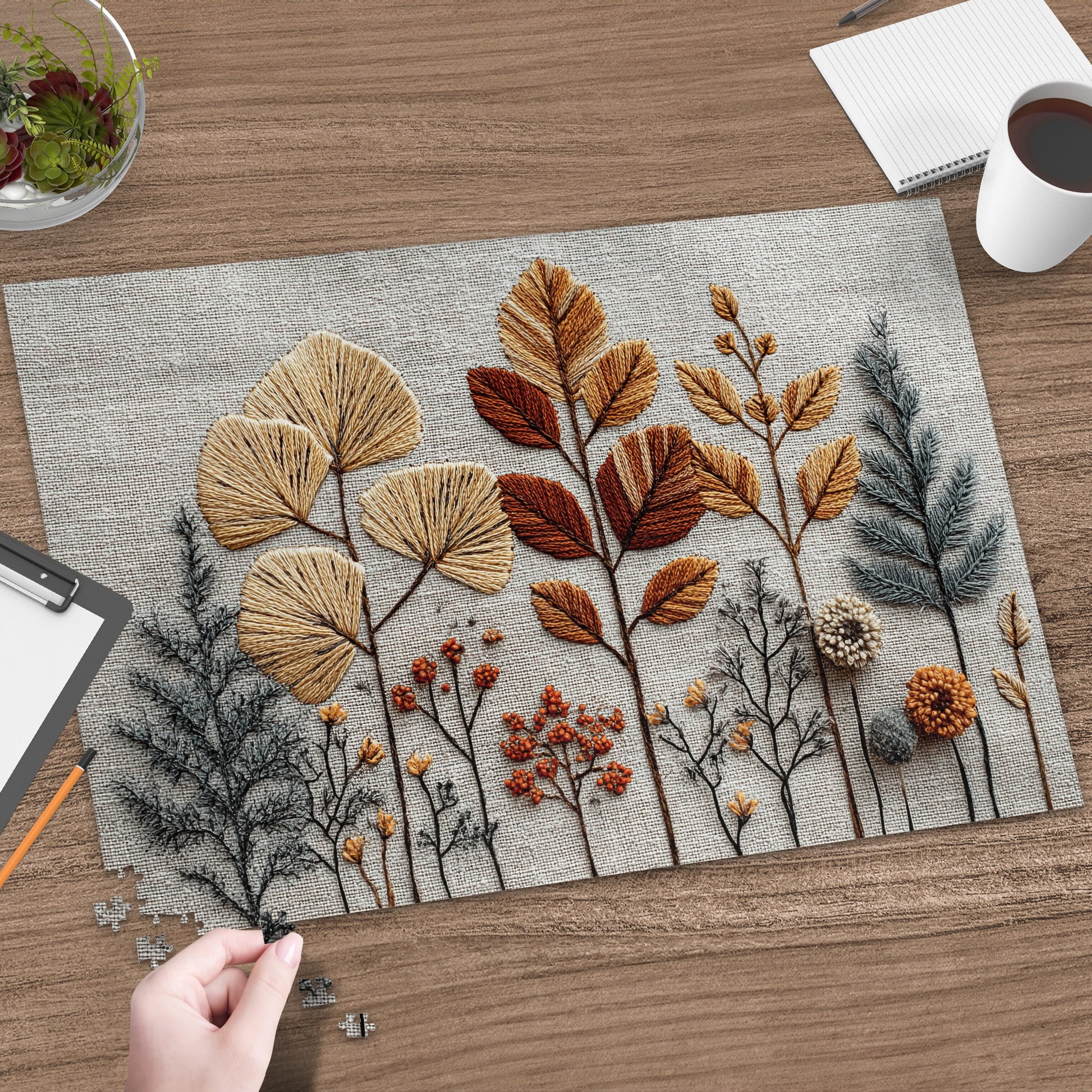 Intricate Botanical Nature Puzzle On Wooden Table