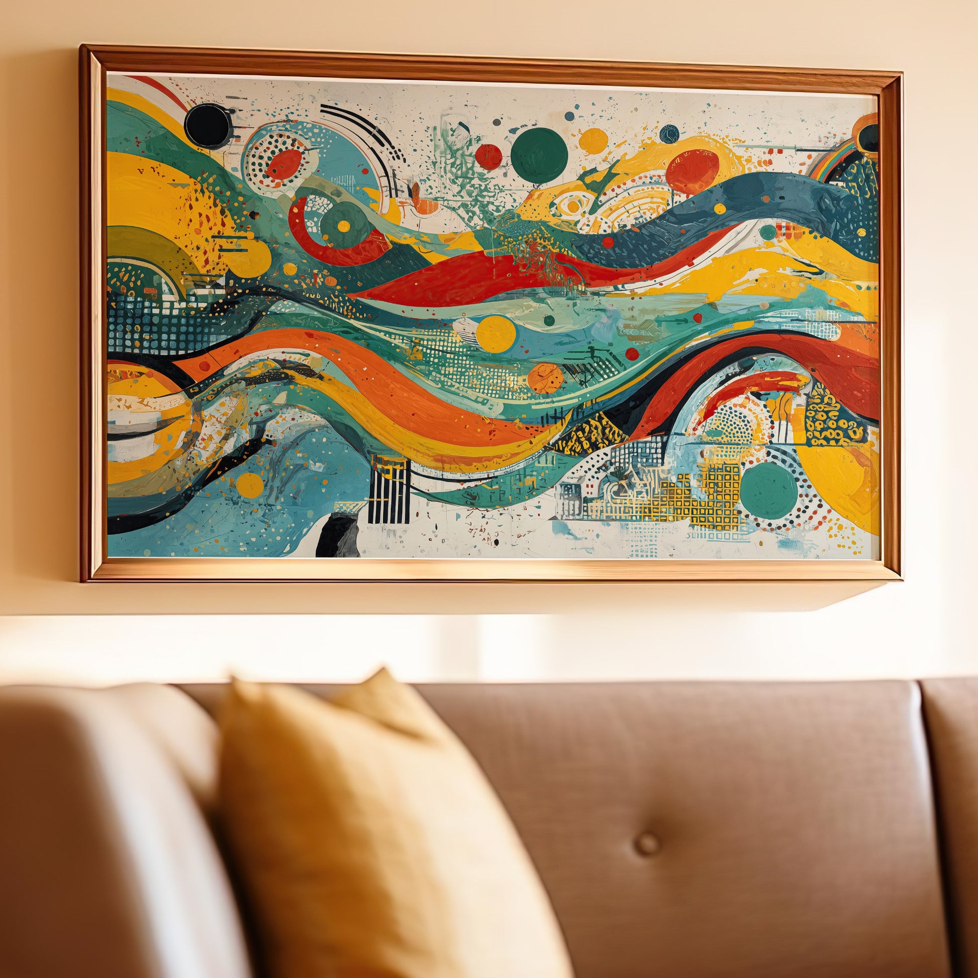 Vibrant Abstract Waves Dynamic Wall Art Decor product type
Abstract Art, Modern Painting, Contemporary Decor, Vibrant Artwork, Colorful Art Print, Wall Decor, Home Interior, Abstract Canvas, Dynamic Design, Expressionist Piece, Yellow Orange Red, Blue Green Hues, Geometric Patterns, Splatter Art, Wave Forms, Circle Shapes, Living Room Art, Office Decor, Bold Colors, Artistic Wall