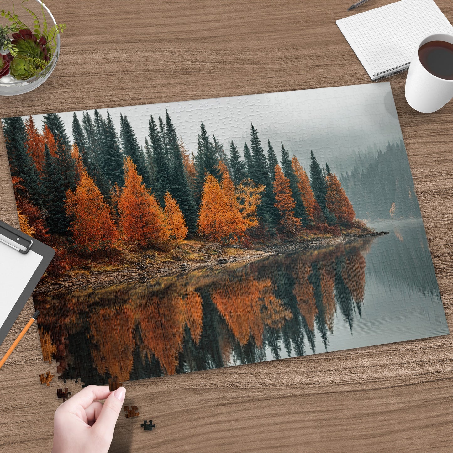 Scenic Autumn Forest Reflected by Lake Puzzle