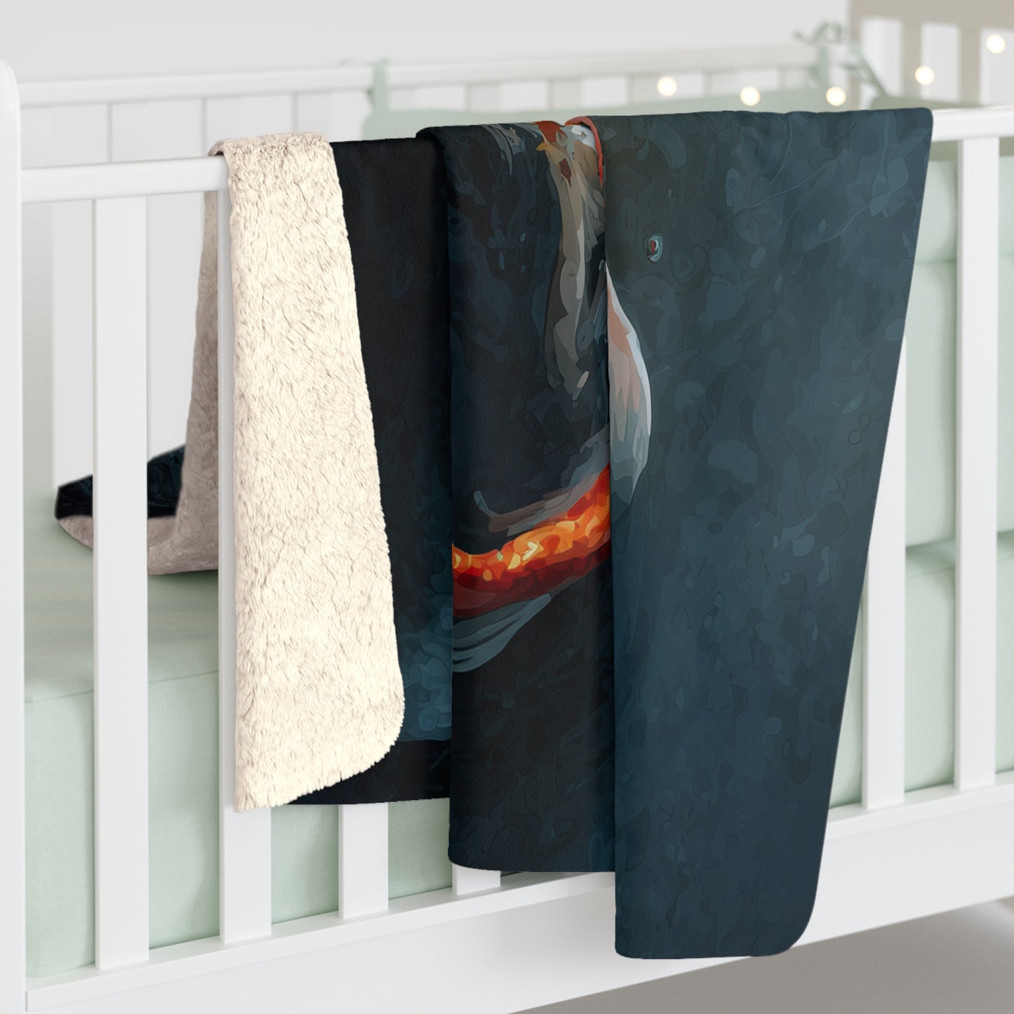 Koi Pond sherpa fleece blanket — tranquil fish art throw, zen home decor, relaxing gift, soft sherpa