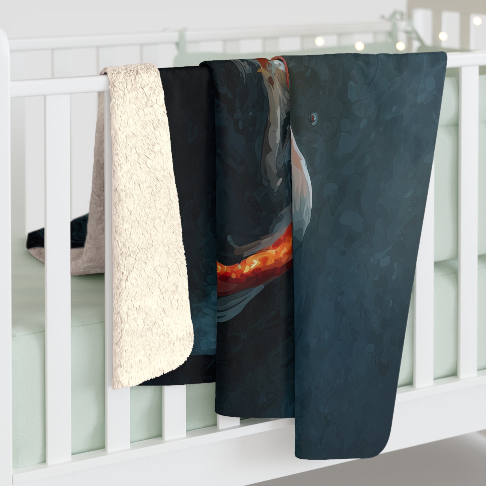 Koi Pond sherpa fleece blanket — tranquil fish art throw, zen home decor, relaxing gift, soft sherpa