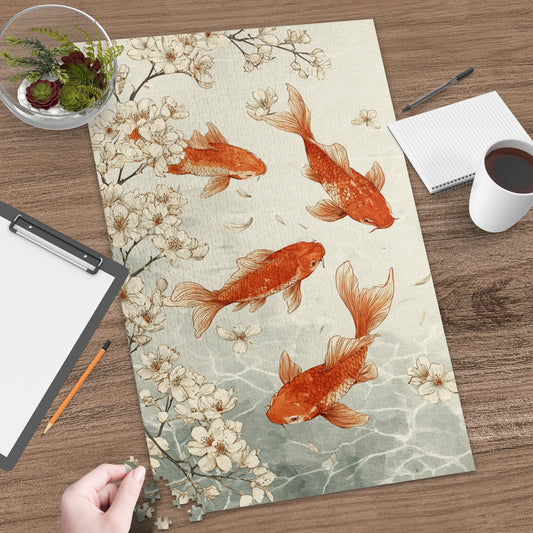 Beautiful koi fish artwork with blossoms for your space