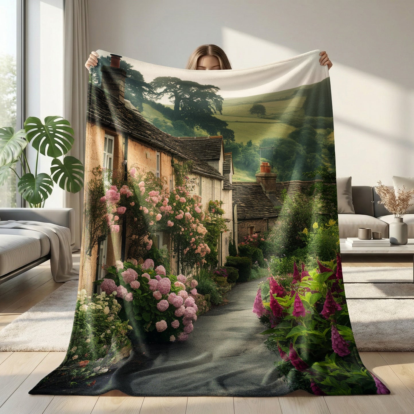 Boho Floral Sherpa Throw Blanket 60x80 | Cozy Sherpa Fleece | Unique Gift Idea