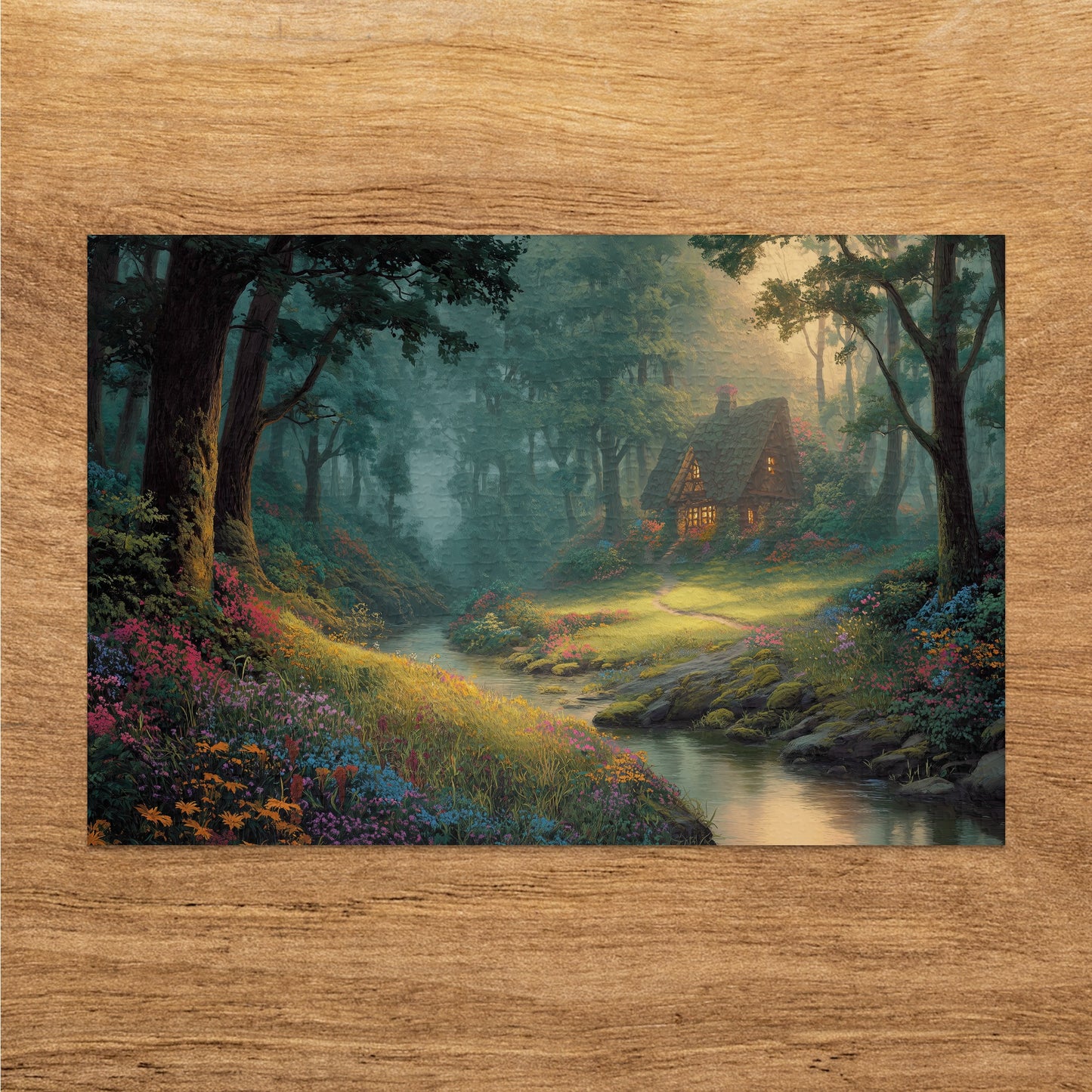 Enchanted Forest Stream Cottage Path Wildflower Garden Scene product type