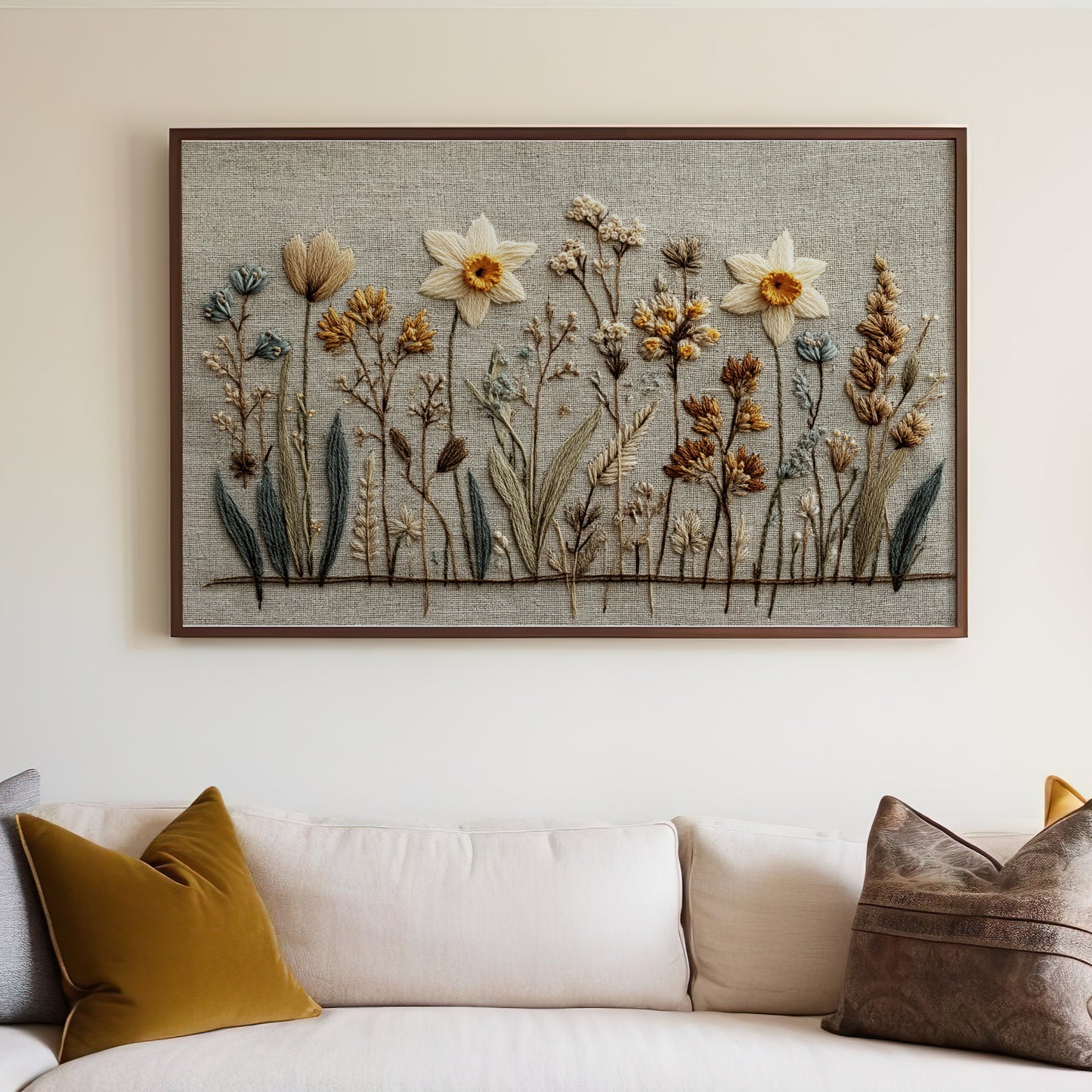 Handmade Embroidered Floral Wall Art for Home Decoration
