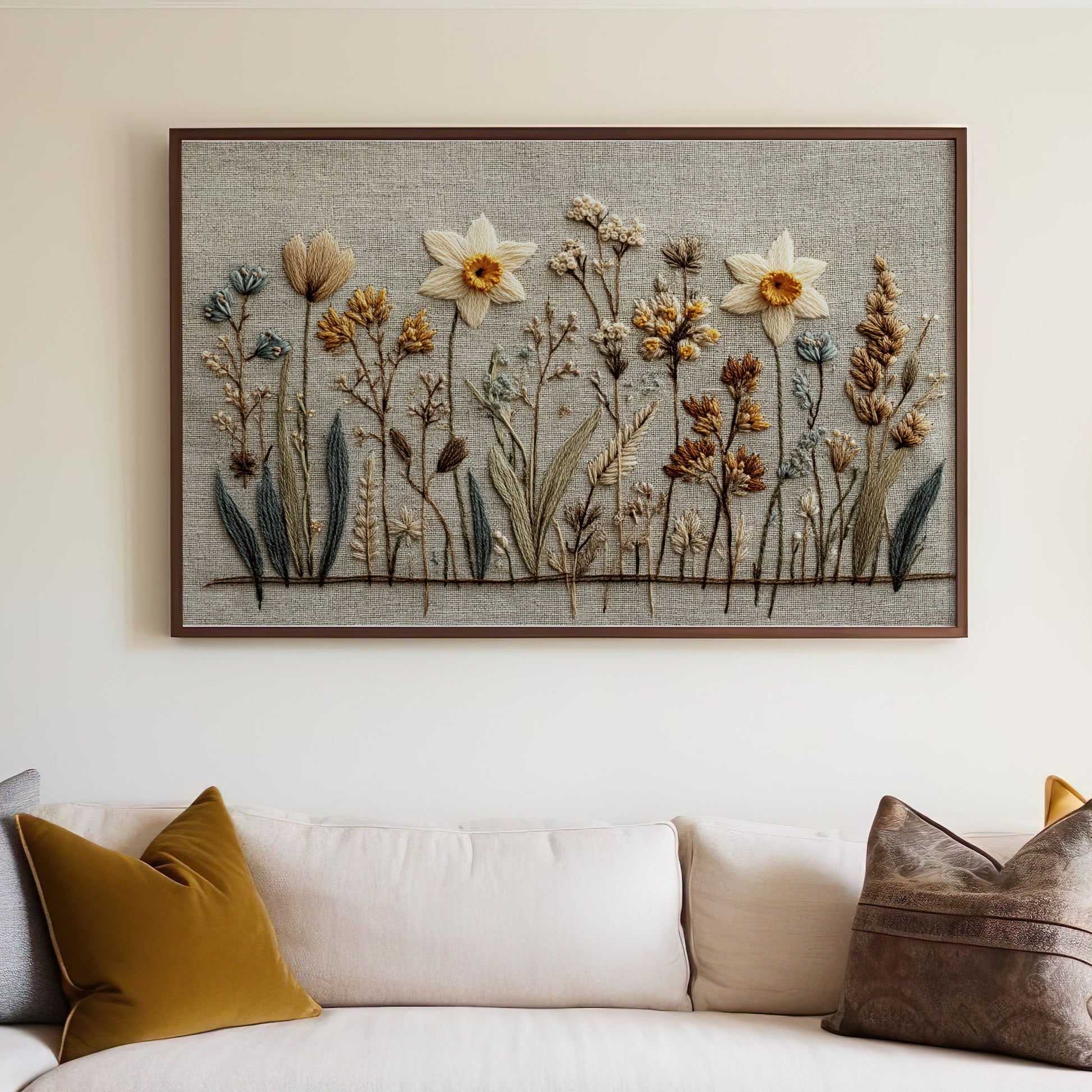 Handmade Embroidered Floral Wall Art for Home Decoration