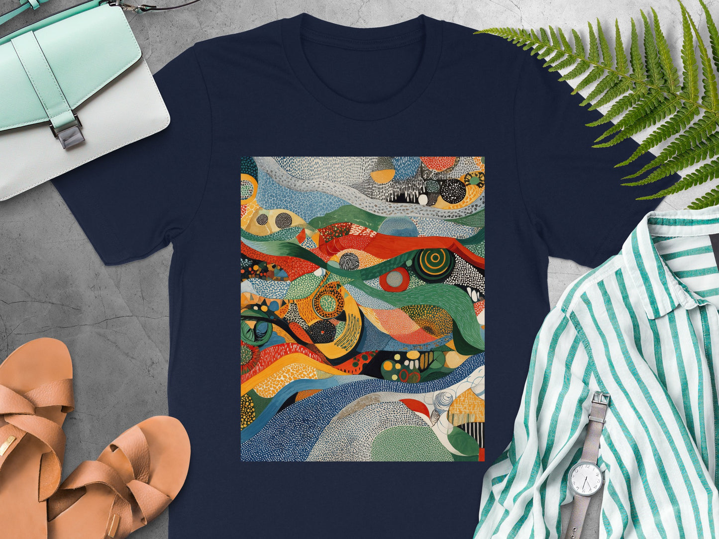 Vibrant Abstract Print Flowing Design T-shirt product type