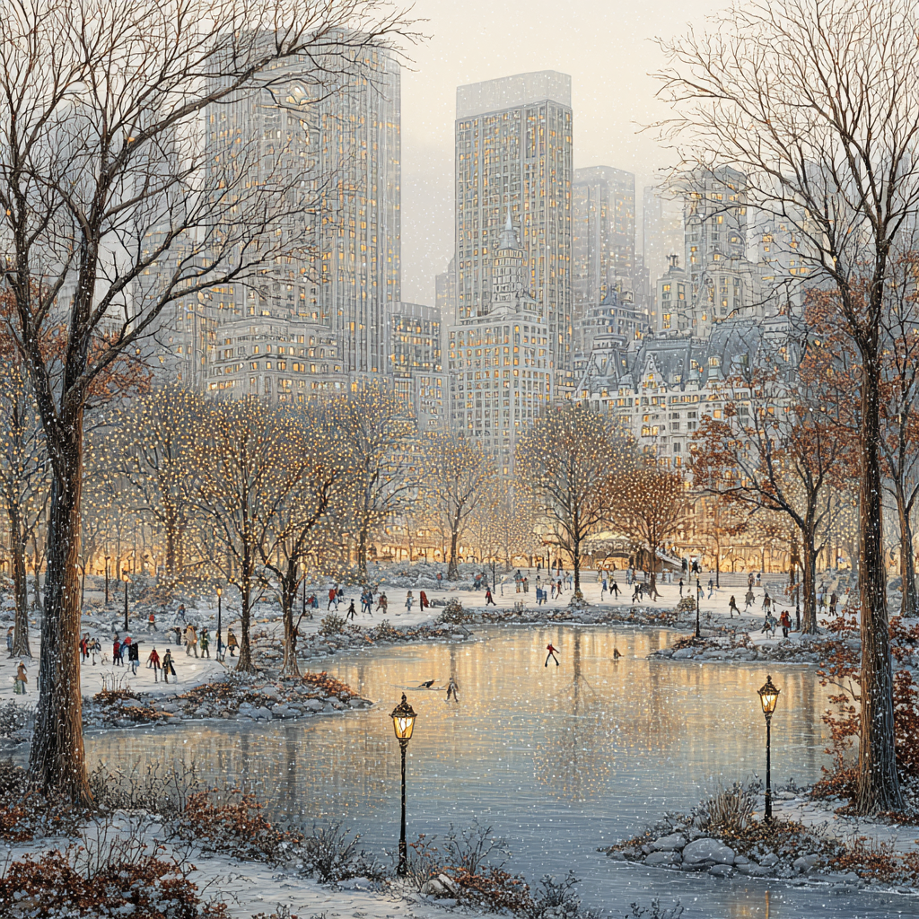 Winter Wonderland Skating Scene Wall Art Print