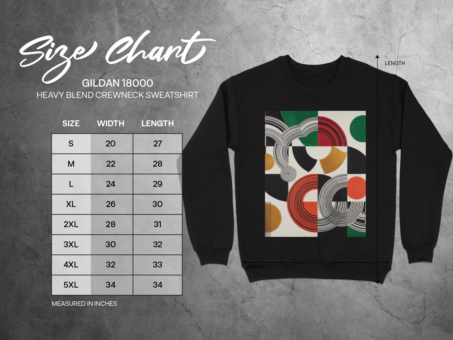 Vibrant Geometric Design on Black Crewneck Sweatshirt