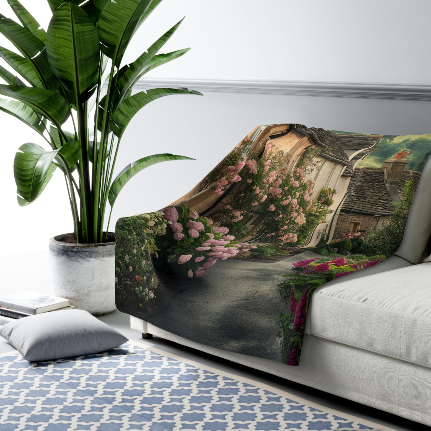 Boho Floral Sherpa Throw Blanket 60x80 | Cozy Sherpa Fleece | Unique Gift Idea