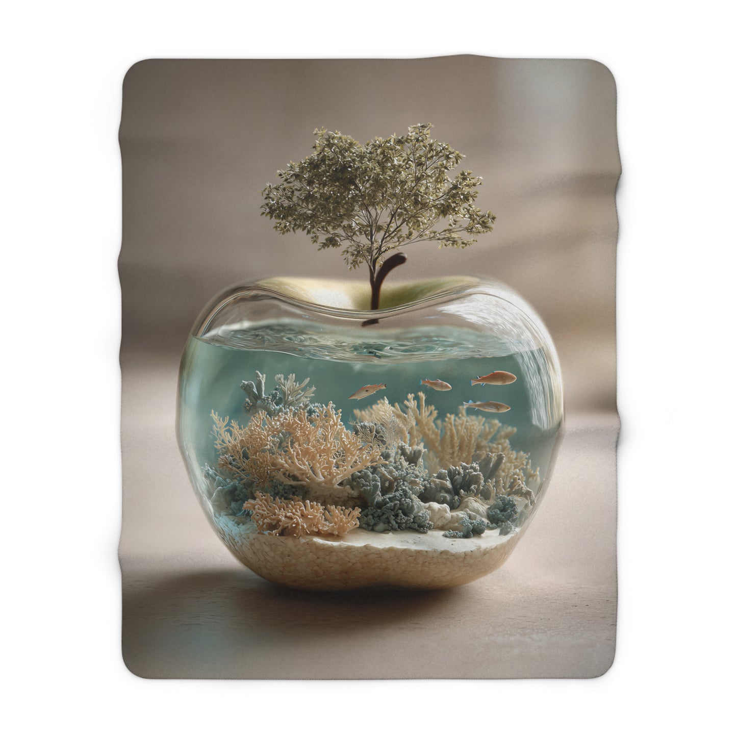 Terrarium Apple Ocean sherpa fleece blanket — nature-inspired cozy throw, unique gift, boho home decor