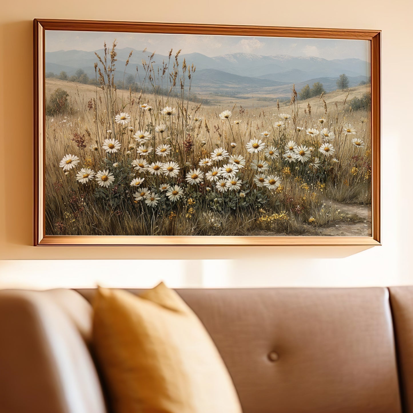 Wildflower Field with Mountain View Painting