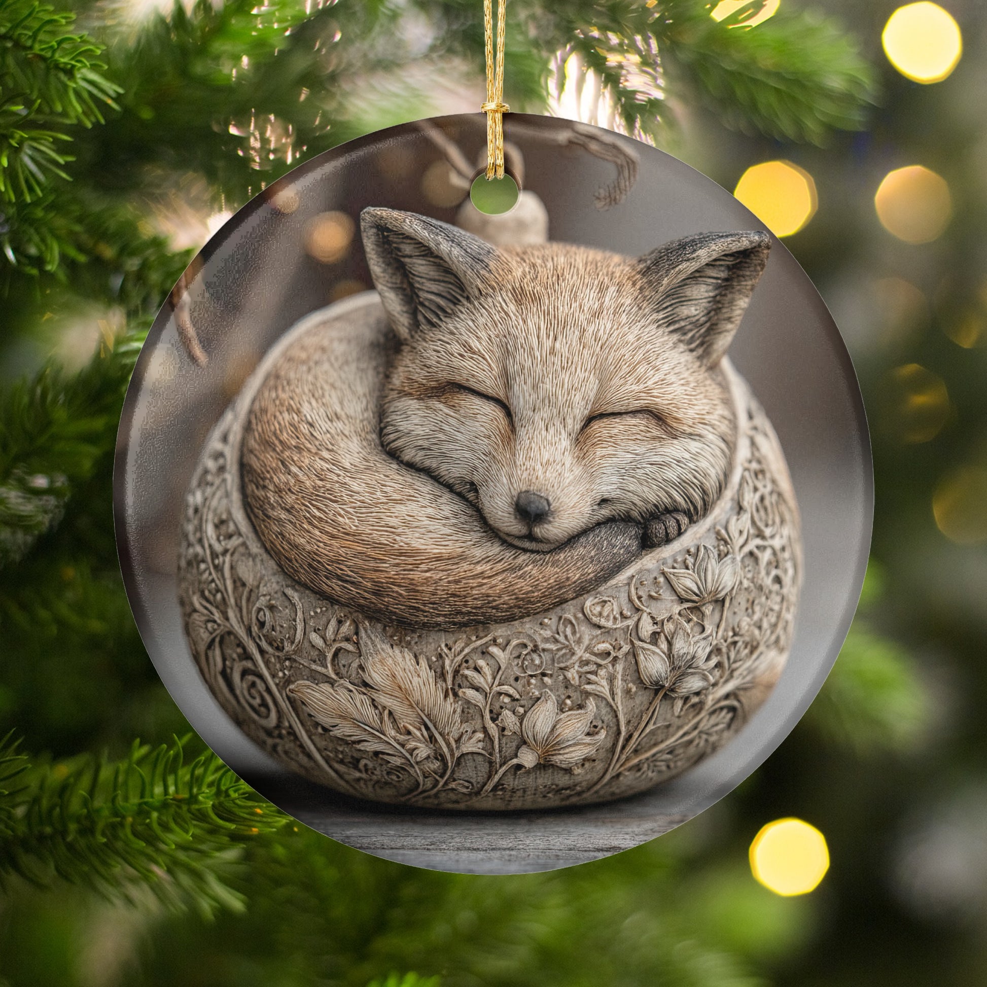 Sleeping Fox in Elegant Design Christmas Ornament