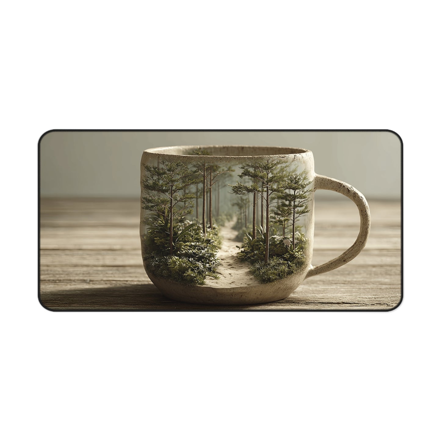 Forest Mug Illustration Desk Mat – Cozy Woodland Desk Pad