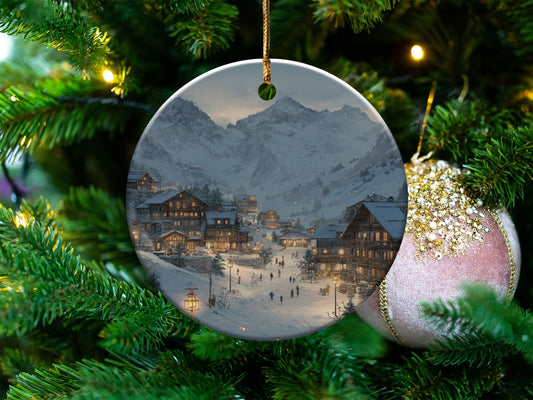 Winter Village Scene Christmas Tree Ornament