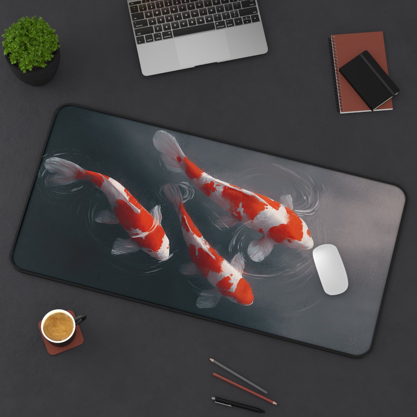 Koi Pond Desk Mat — Tranquil Red & White Koi Mouse Pad