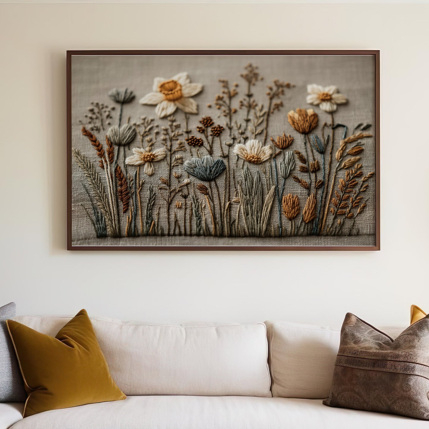 Botanical Embroidered Canvas Wall Art Home Decor