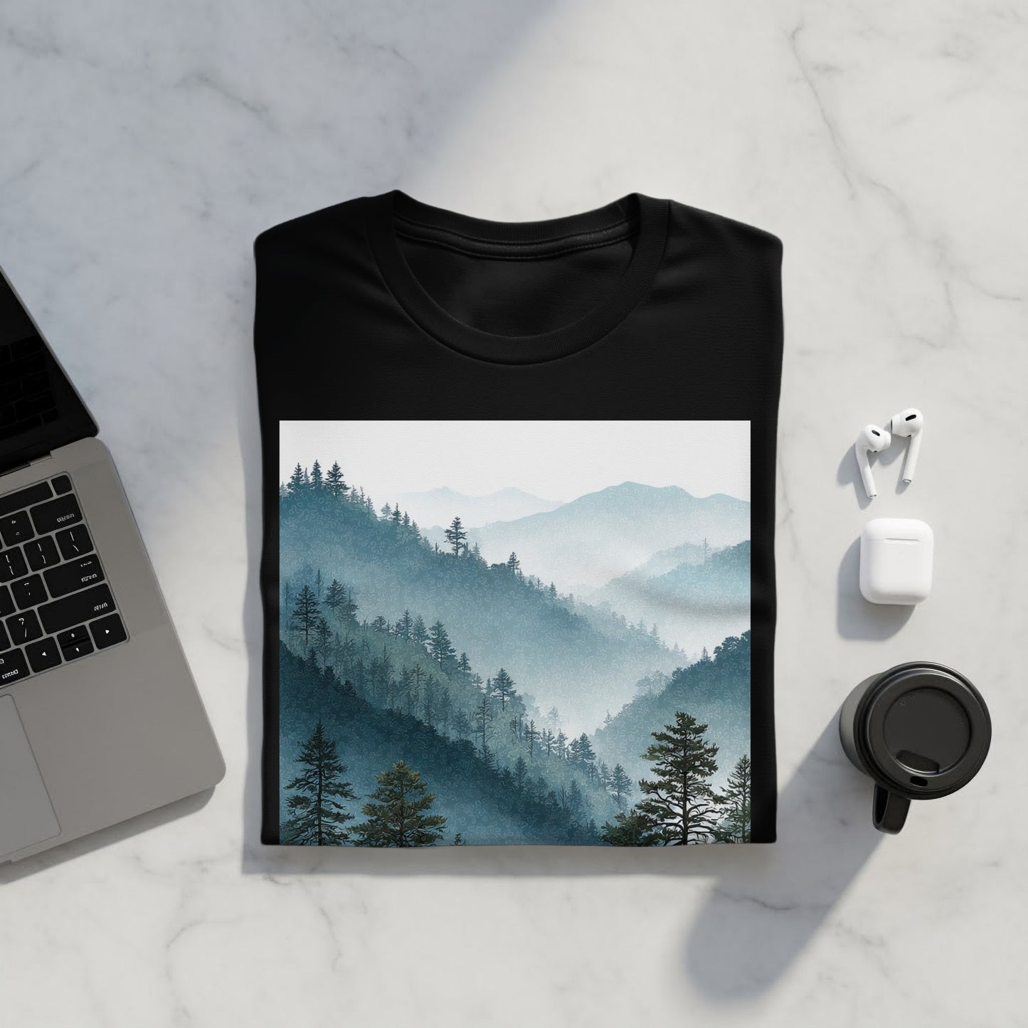 Misty Mountain Forest Graphic T-shirt for Nature lovers