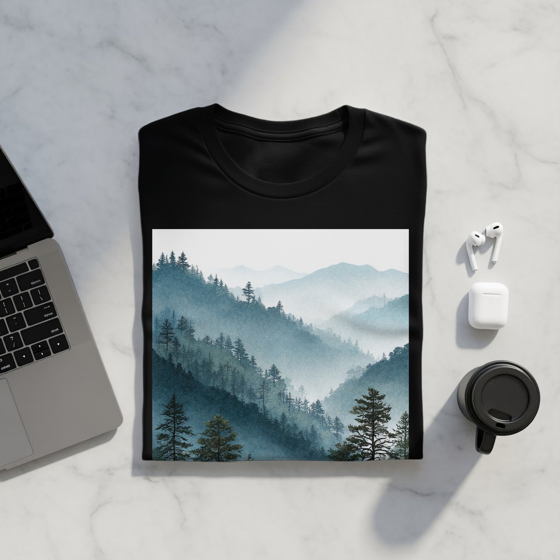 Misty Mountain Forest Graphic T-shirt for Nature lovers