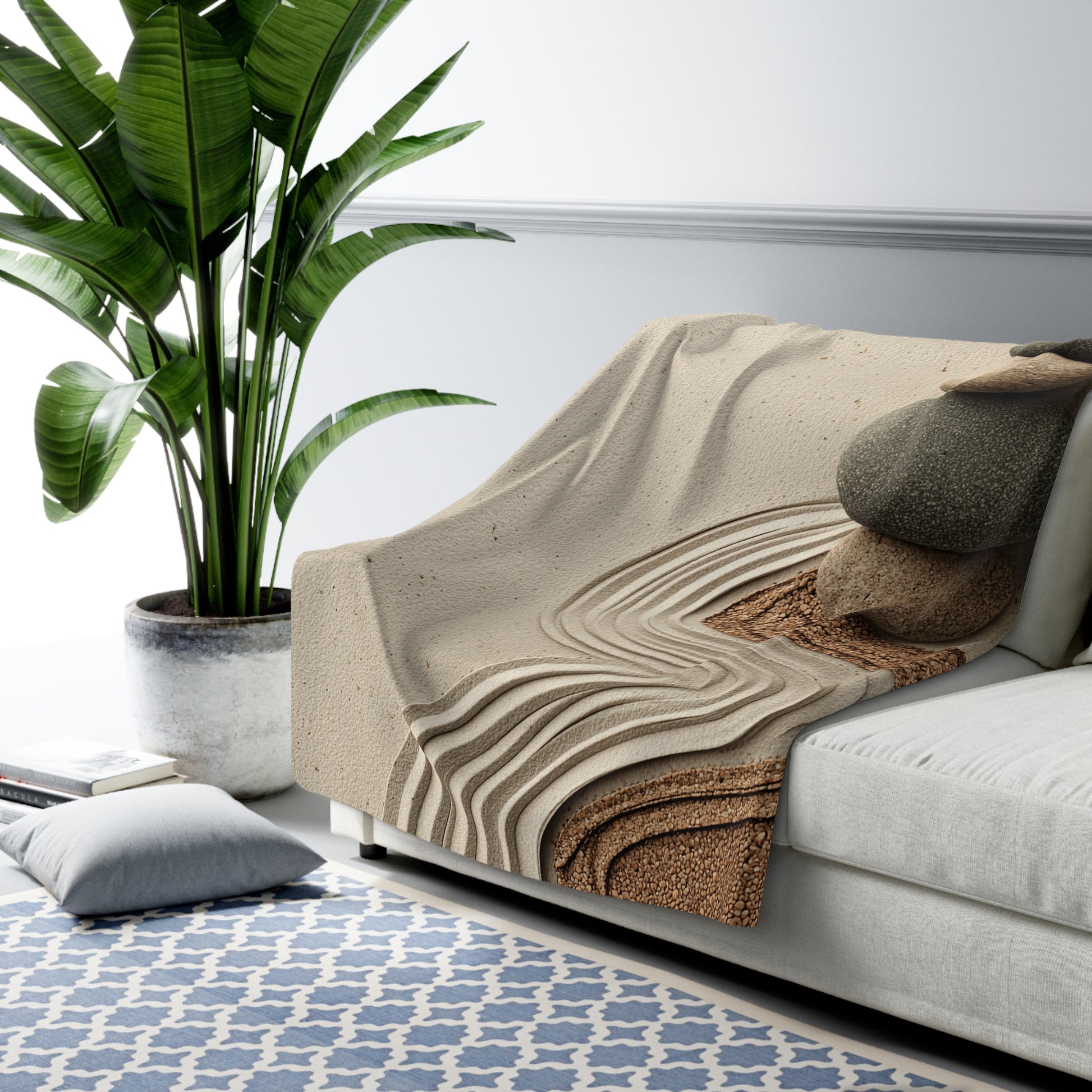 Zen Stacked Stones sherpa blanket — cozy spa-inspired fleece throw, meditation gift, self care, boho decor