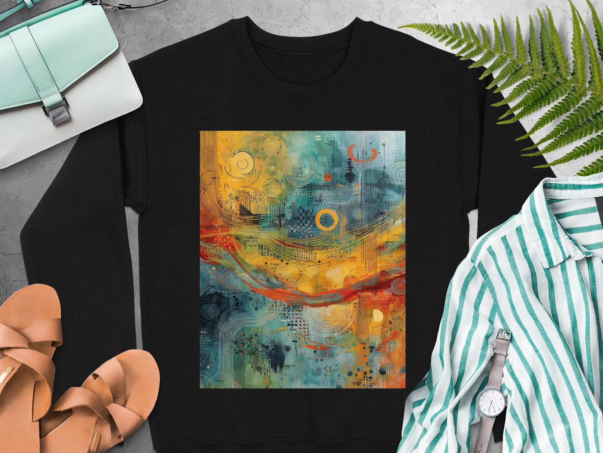 Colorful Abstract Swirl Art Black Crewneck Sweatshirt product type
Abstract Art
Abstract Print
Vibrant Design
Colorful Art
Modern Art
Swirl Pattern
Geometric Abstract
Artistic Design
Contemporary Style
Unique Print
Graphic Sweatshirt
Crewneck Top
Unisex Apparel
Streetwear Fashion
Bold Design
Artistic Clothing
Abstract Painting
Dynamic Print
Eye Catching
Wearable Art