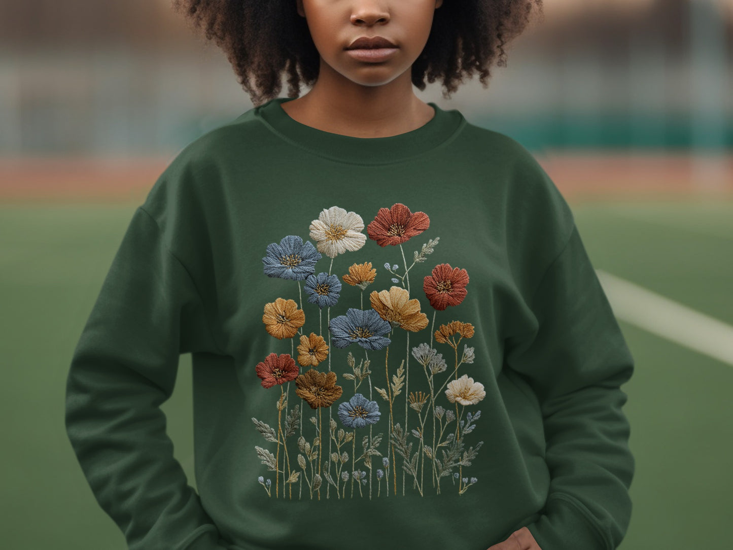 Colorful Floral Embroidered Long Sleeve Sweatshirt