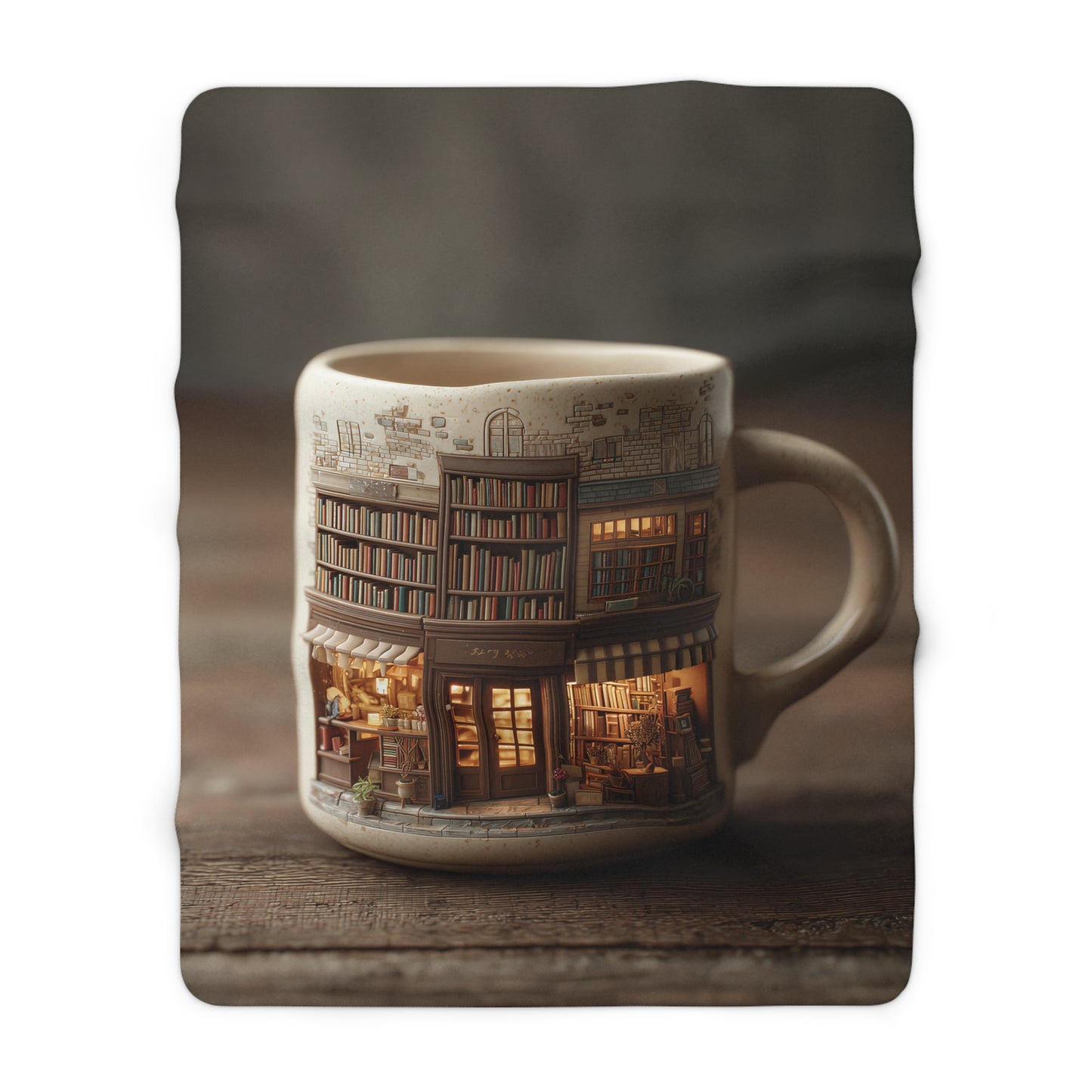 Cozy Bookshop Mug sherpa fleece blanket — warm reading nook throw, book lover gift, literary home decor