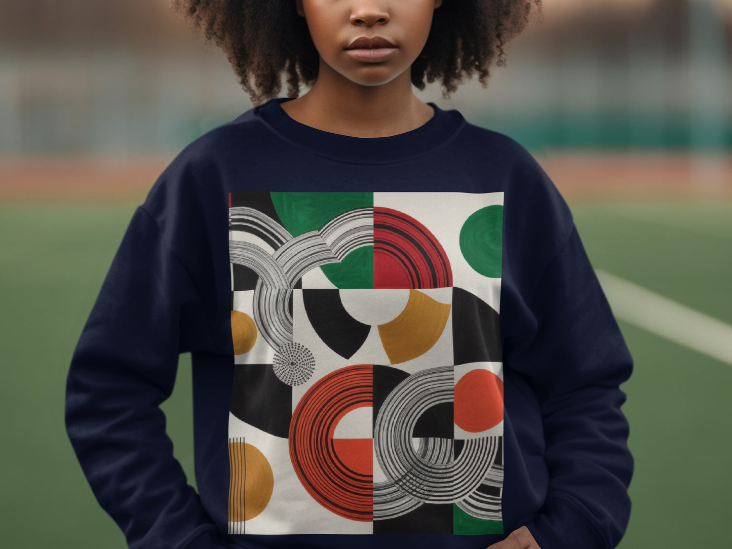 Abstract Geometric Pattern Navy Blue Sweatshirt