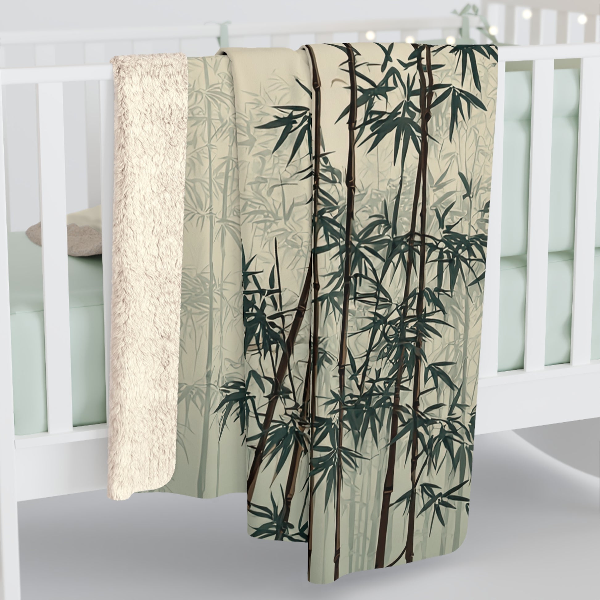 Bamboo Grove sherpa blanket — soft Asian-inspired fleece throw, minimalist home decor, zen gift