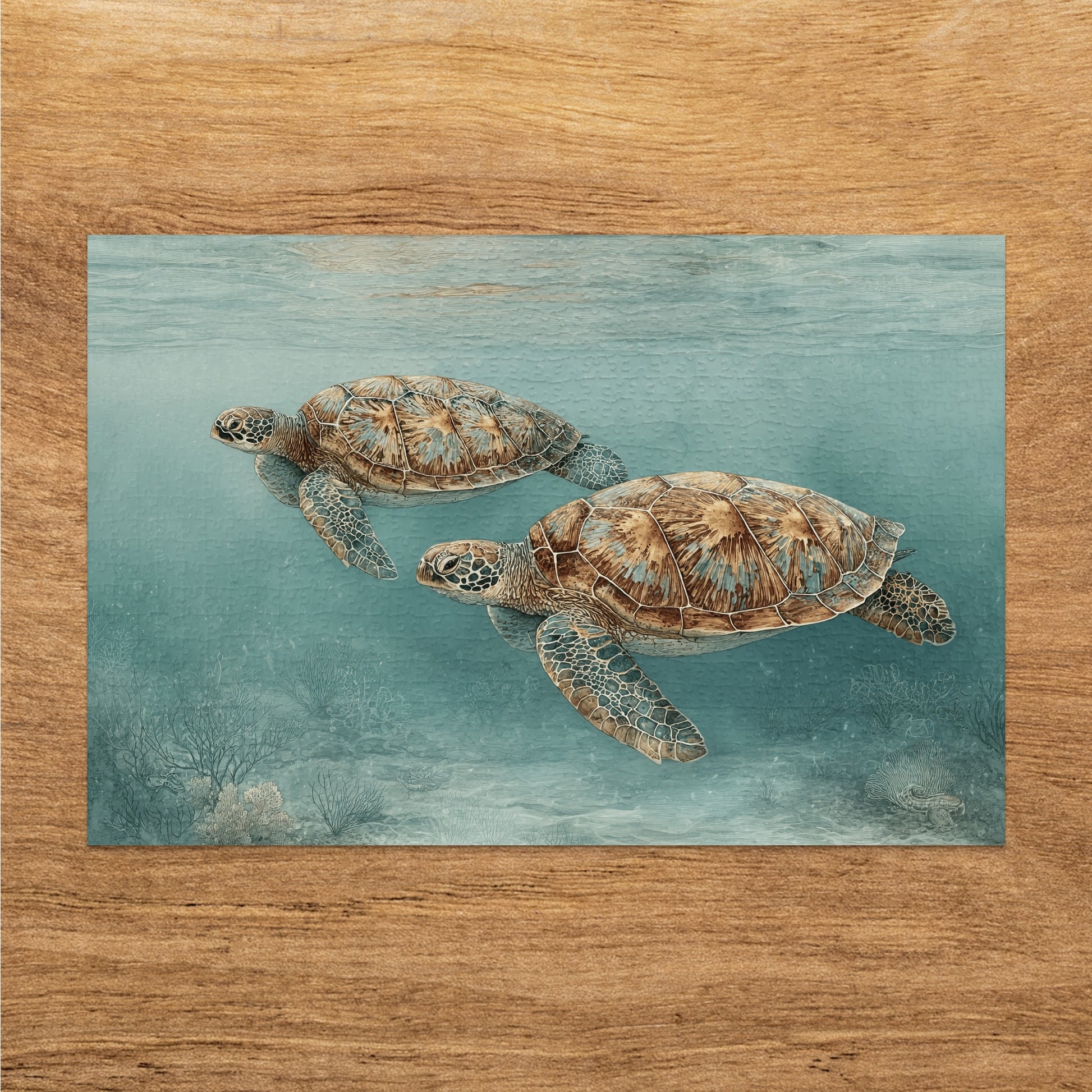 Serene Turtle Duo Underwater Art Visual display