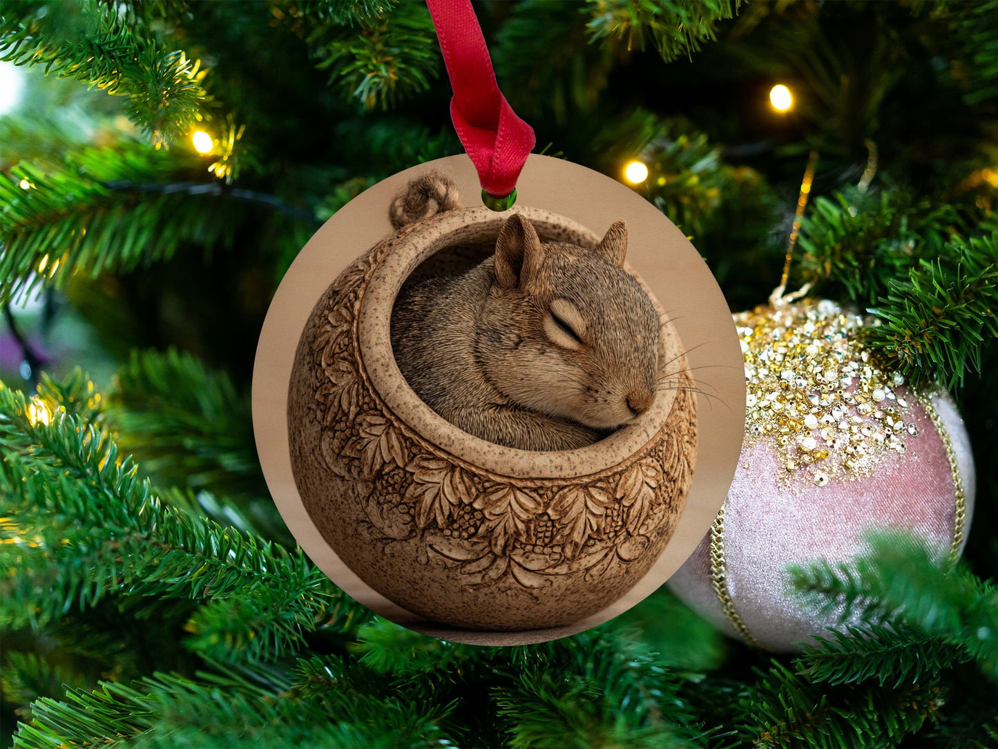 Cute Sleeping Squirrel Decorative Tree Ornament