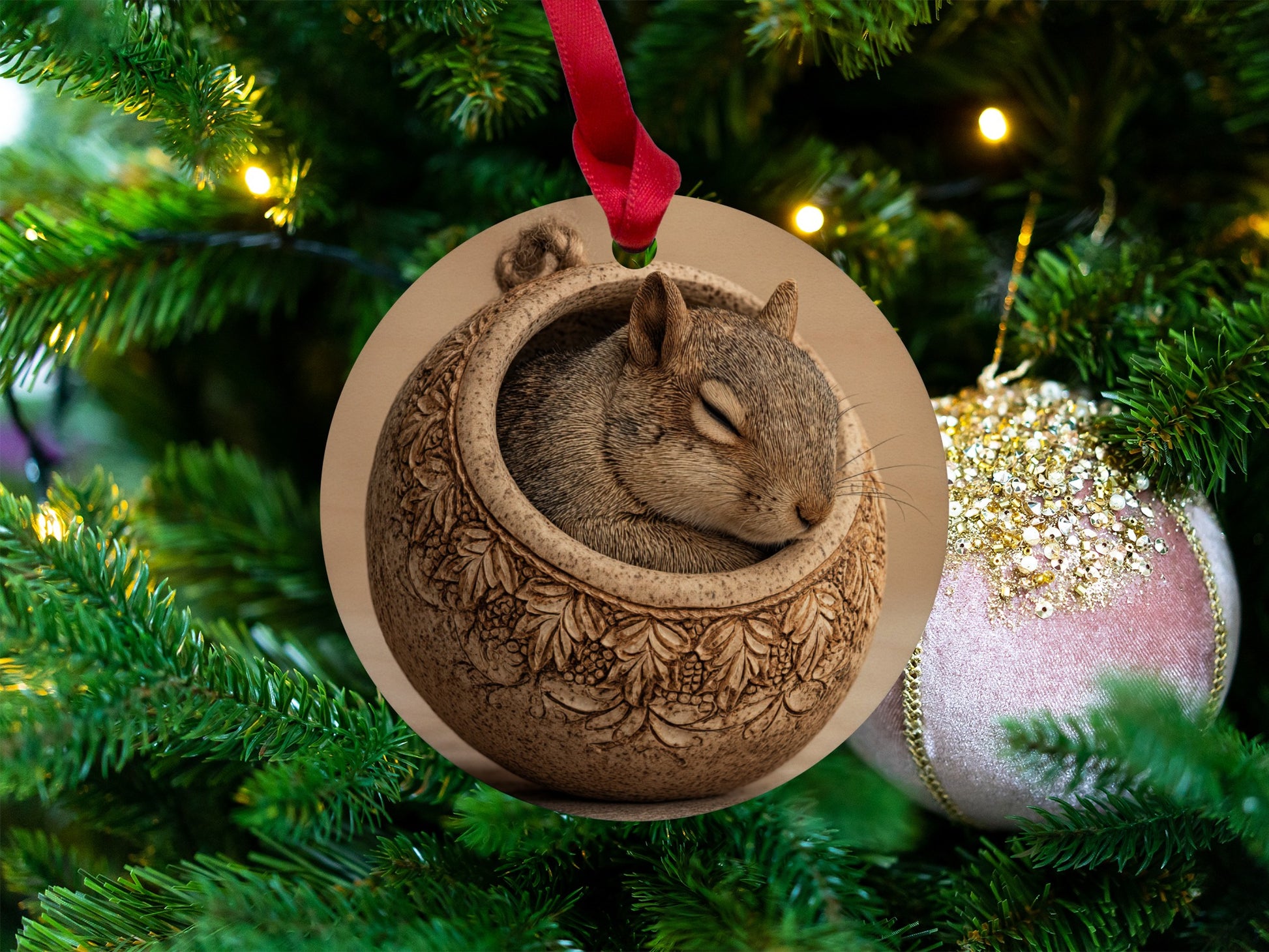 Cute Sleeping Squirrel Decorative Tree Ornament