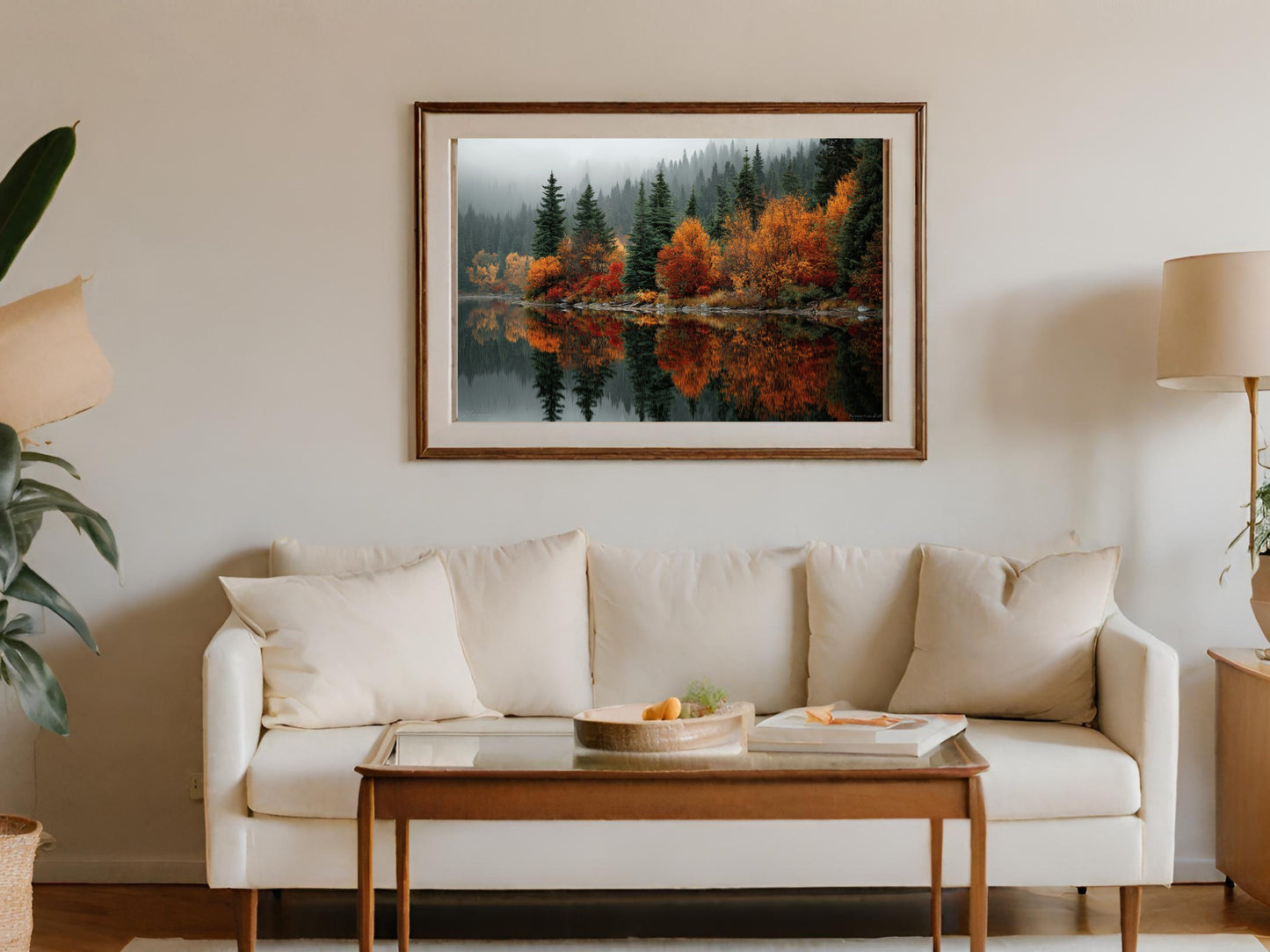 Serene Autumn Forest Reflections in Wall Art Frame